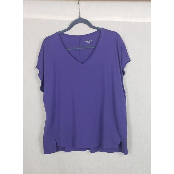 Eileen Fisher Shirt 1X Purple 100% Organic Cotton V Neck Boxy Casual Fall - Picture 1 of 8